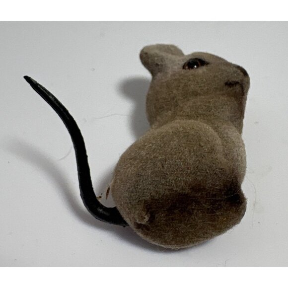 Flocked Mouse Figurine Brown Miniature Collectible 1.5" Realistic Eyes Cute Vtg - Picture 4 of 6
